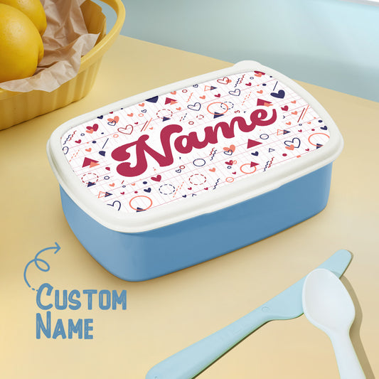 Personalised cute lunch box with name on colourful cartoon lid — custom kids lunchbox birthday gift, plastic school lunch box for boys and girls