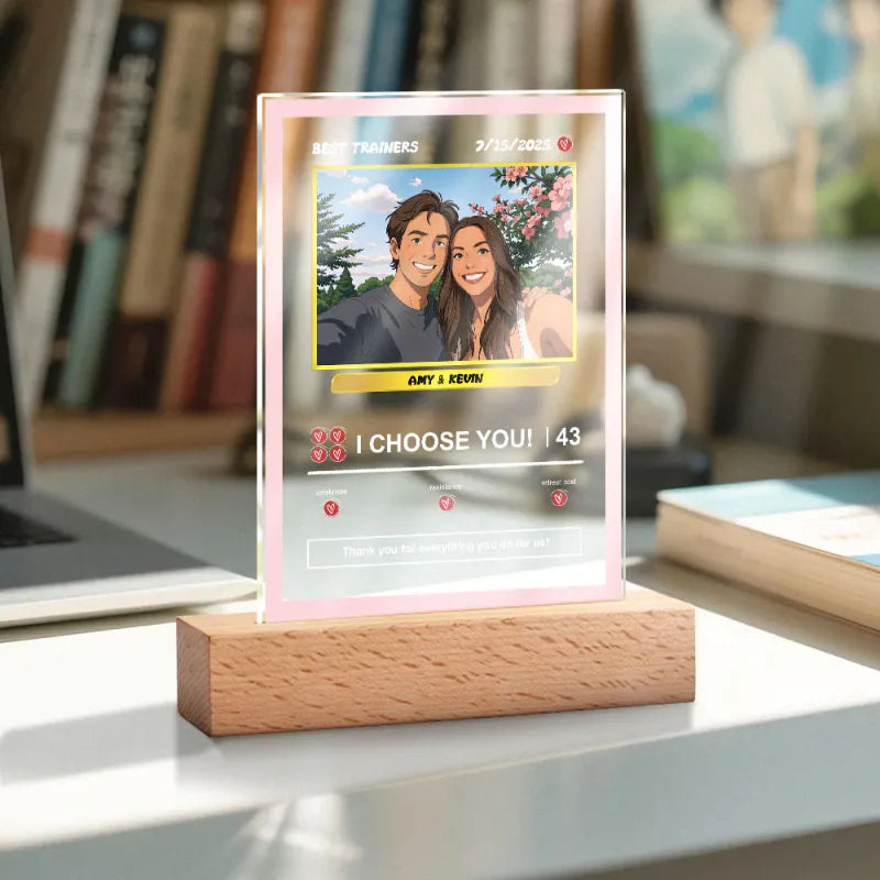 Close-up of the customised photo on the acrylic night light, showcasing image quality.