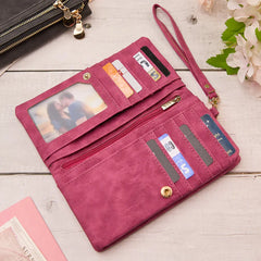 Personalised Leather Wallet with Wristlet - Custom Text Engraved Gift for Women