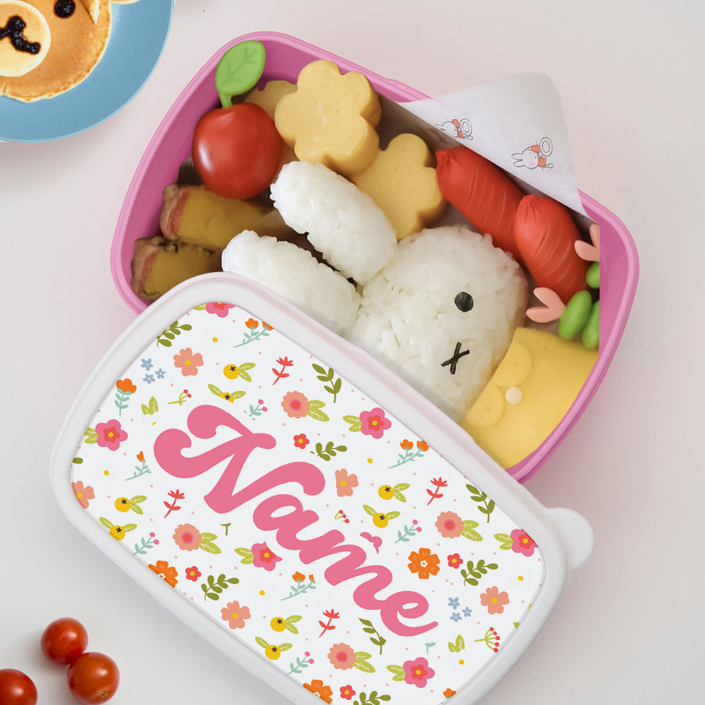 Open personalised lunch box showing roomy interior and secure lid – lightweight plastic school lunch container for children