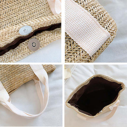 Row of personalised bridesmaid straw totes displayed together — matching custom gifts for hen parties and wedding parties