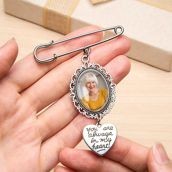 Personalized Angel Wings Pin Brooch Wedding Bouquet Photo Charm Wedding Memorial Gift for Bride