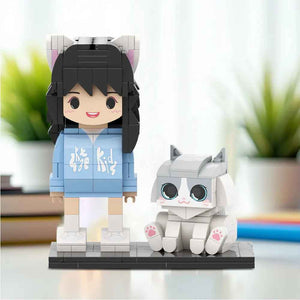 Full Body Customizable Cute Brick Figures Personalized Brick Figures with Cat Small Particle Block Toy