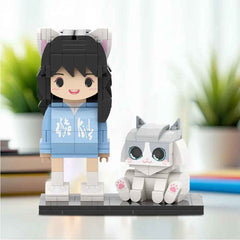 Full Body Customizable Cute Brick Figures Personalized Brick Figures with Cat Small Particle Block Toy