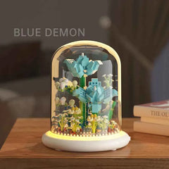 Blue Enchanted Rose Bouquets DIY Flower Building Set Perfect Birthday Gift with Dust Cover Valentines Gift