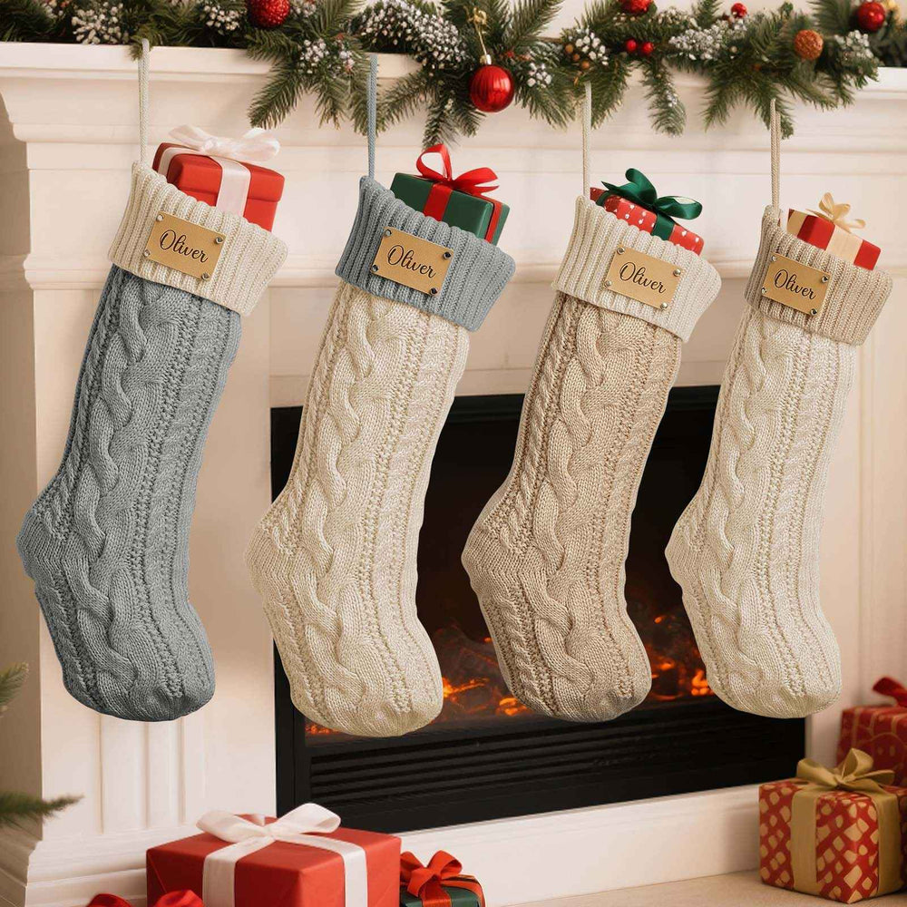 Personalized Christmas Stocking with Custom PU Leather Tag – Holiday Gift for Family & Kids