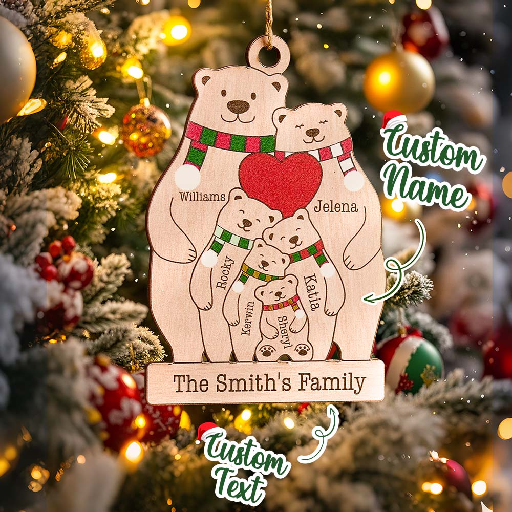 Personalised Family Wooden Bears Ornament - Custom Christmas Gift