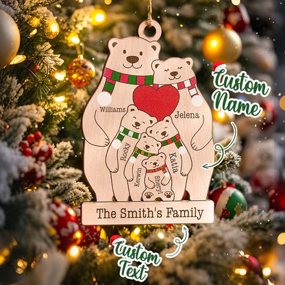 Personalised Family Wooden Bears Ornament - Custom Christmas Gift