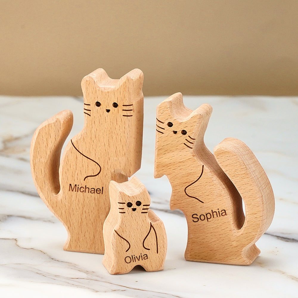 Whiskered Wonder handcrafted wooden cat puzzle laid flat on white background — natural wood feline jigsaw for home décor and brain-teasing play