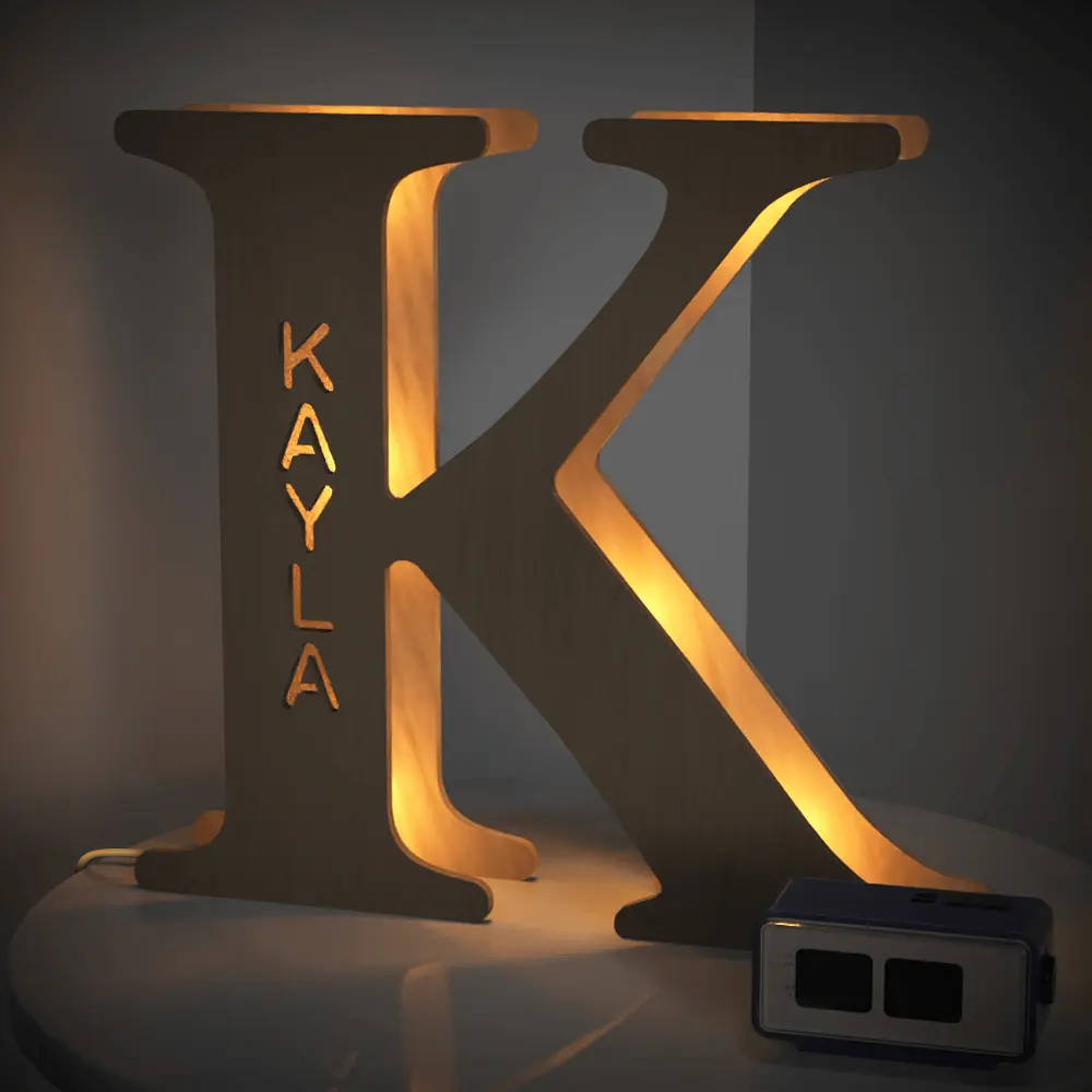 Personalised Wooden Letter Lamp - Custom Name Night Light 19CM - Unique Gift