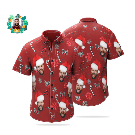 Custom Face Hawaiian shirt with personalised photo face print on lightweight 4‑way stretch fabric, short‑sleeve button‑up — ideal personalised Christmas gift for men
