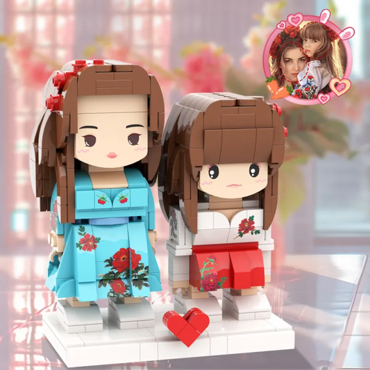 Mother's Day Daughter Mother Pretty Matching Dress Customizable Head 2 People Custom Brick Figures Gift for Mom On Mother's Day - PhotoOnGifts