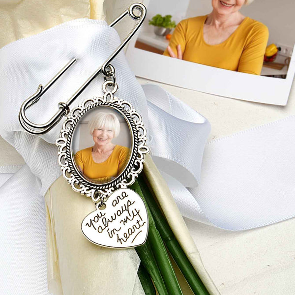 Personalized Angel Wings Pin Brooch Wedding Bouquet Photo Charm Wedding Memorial Gift for Bride