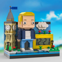 Personalised Brick Figure Clock - Custom Christmas Gift with Mini City Scene