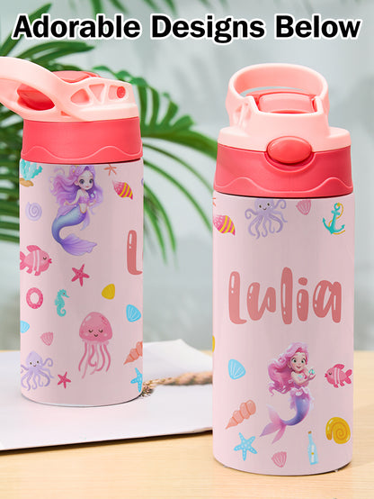 Personalised Mermaid Name Stainless Steel Water Bottle - Children's Day Gift UK