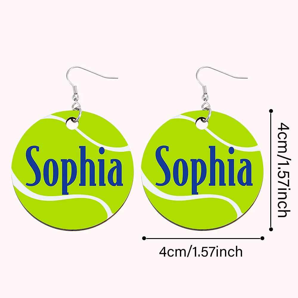 Personalized Wooden Tennis Earrings with Name Sport Earring Jewelry Gift for Her