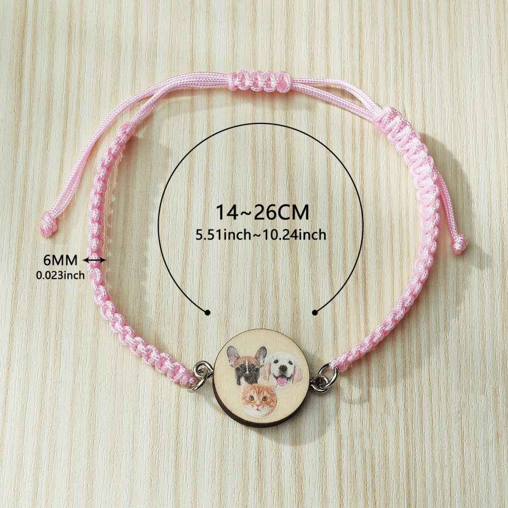 Personalized Pet Portrait Adjustable Braided Bracelet Birthday Gift for Pet Lover
