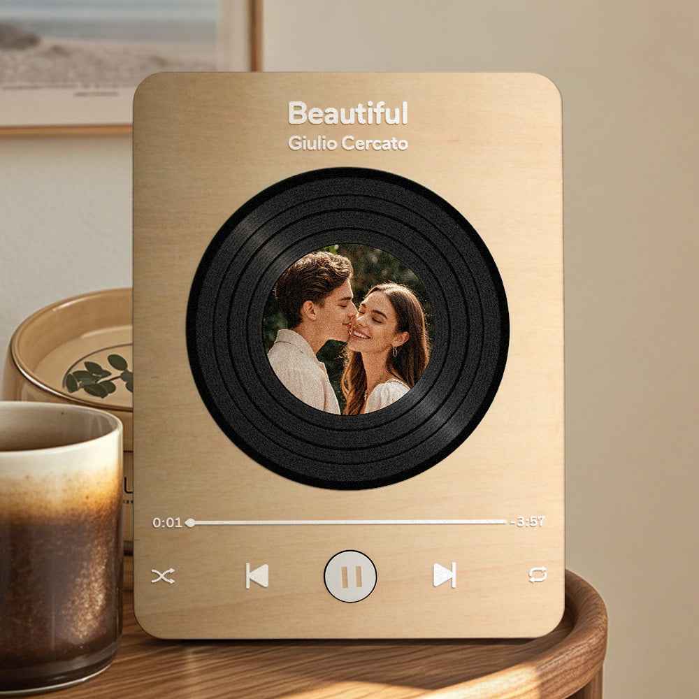 Wooden Music Record Player with Photo Wedding Anniversary Gifts