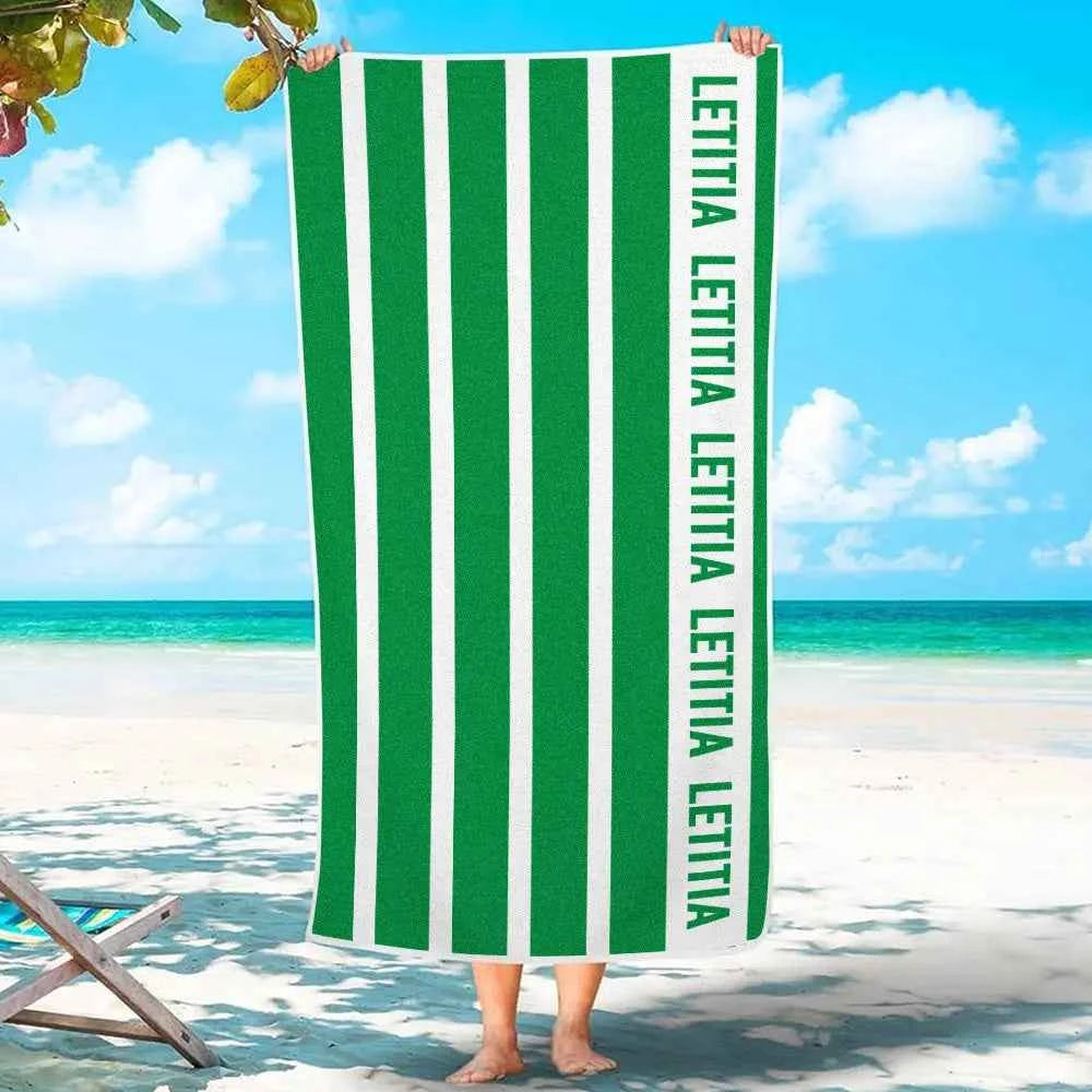 Personalized Stripe Beach Towel with Name Beach Accessories Gift for Family Kids