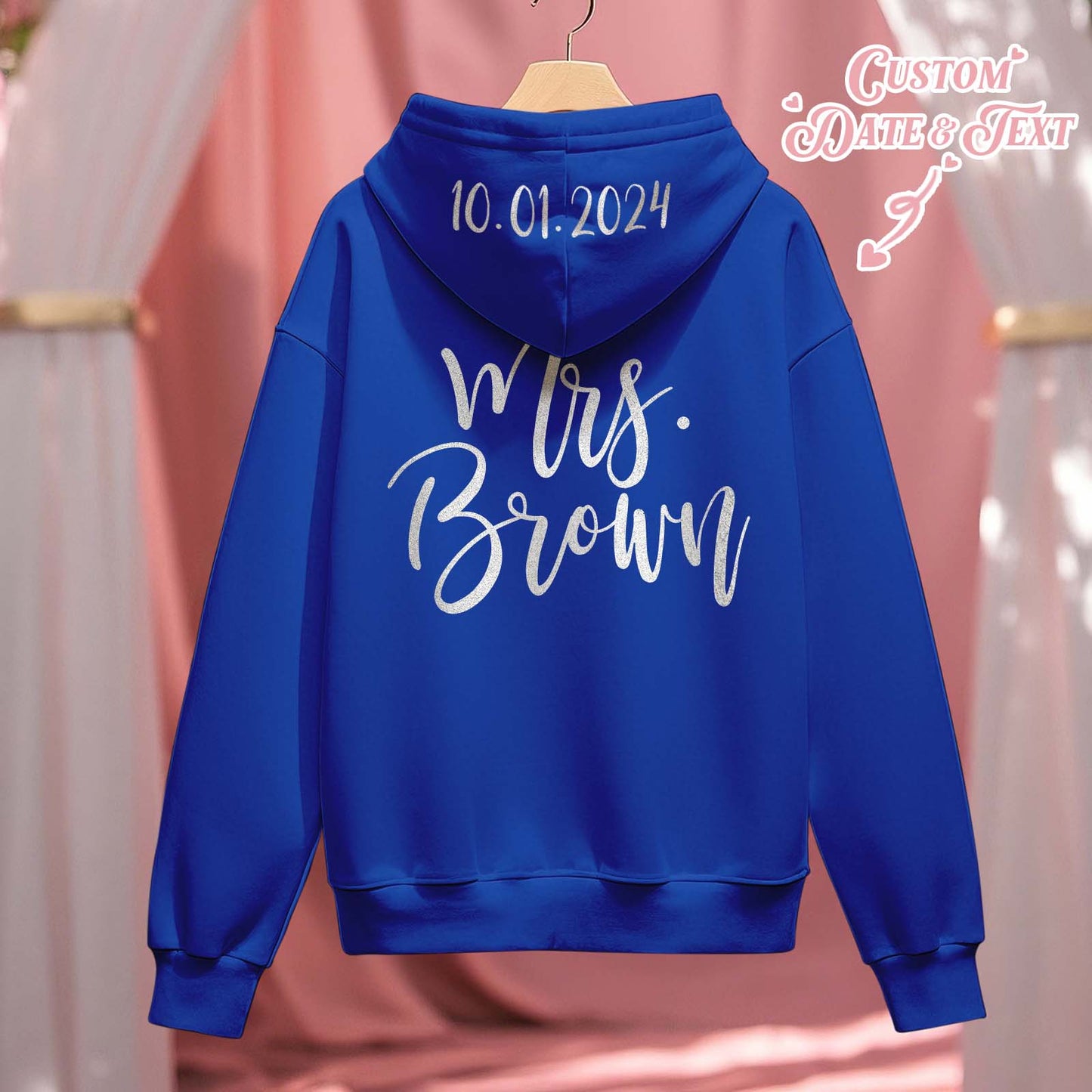 Personalised Mrs Bride Hoodie with Name - Zip Up Wedding Hoodie Bridal Shower Gift