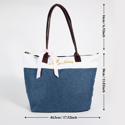 Personalised bridesmaid tote bag in durable canvas with decorative ribbon — perfect thank you gift for bridesmaids