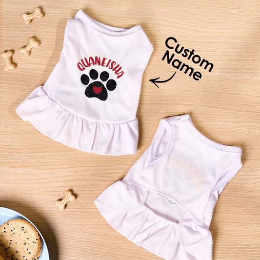 Personalised Dog & Cat Dress — front view of cotton pet dress with embroidered pet name, lightweight breathable fabric