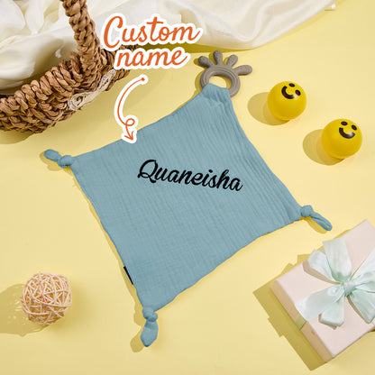 Close-up of embroidered name on Personalised Soothe Towel highlighting neat stitching and soft cotton weave – keepsake baby gift