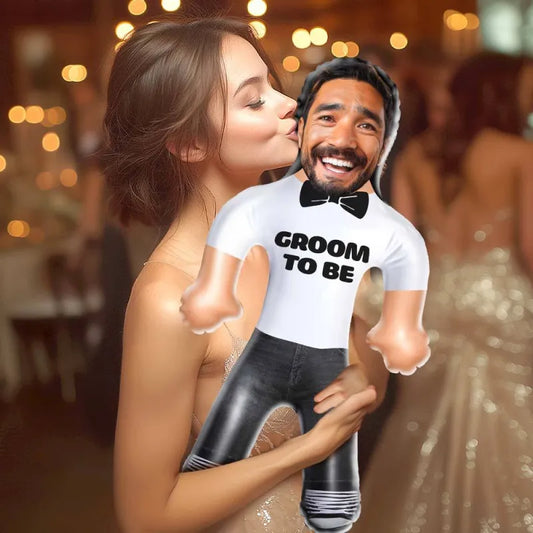 Personalised Inflatable Doll with a custom photo printed on durable PVC, ideal wedding gift for the groom