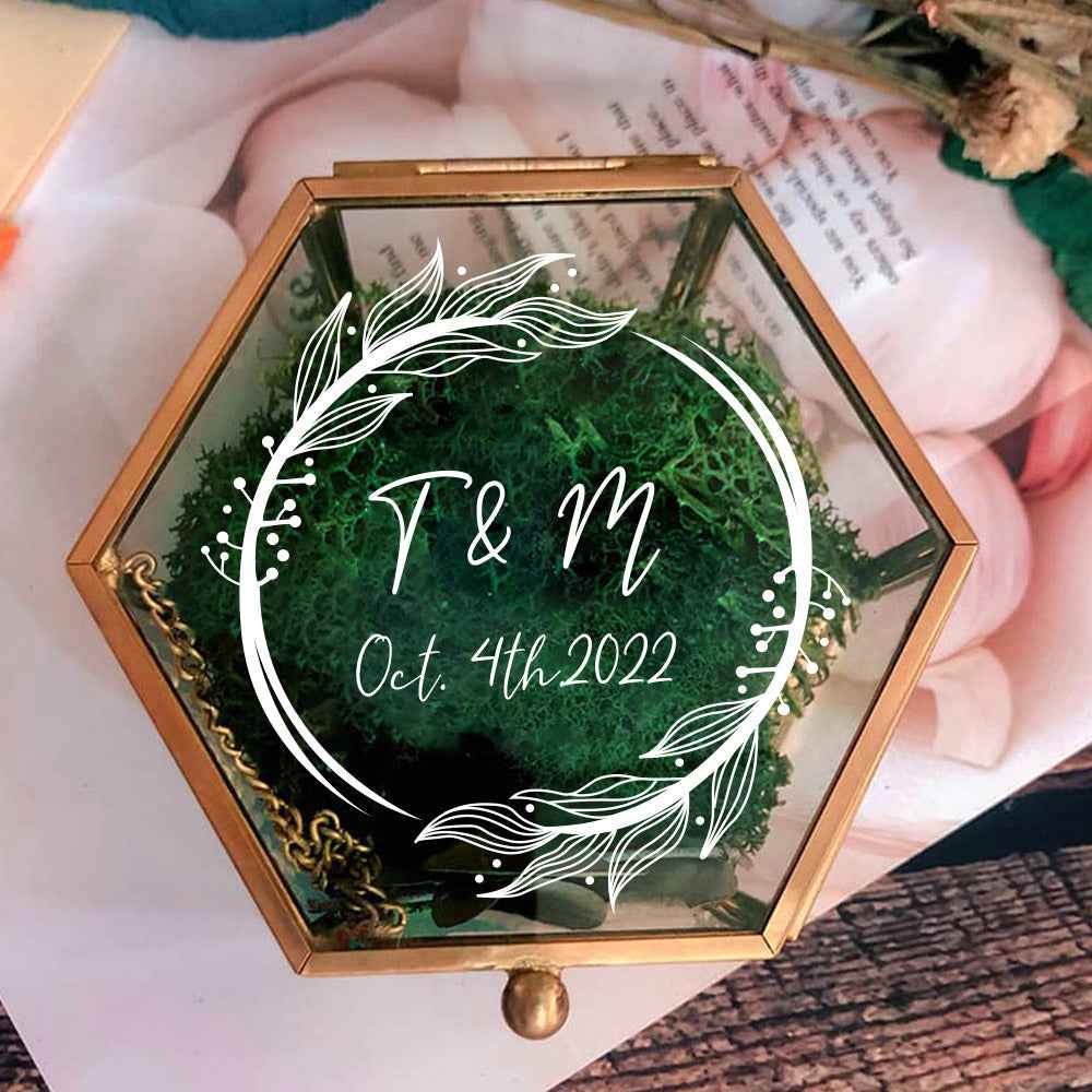 Personalized Hexagon Glass Ring Box with Initials and Date
