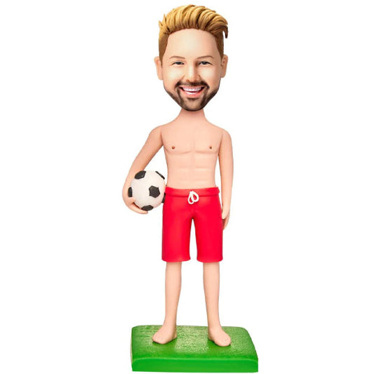 Personalised engraved soccer (football) bobblehead – custom polymer clay figure with personalised head likeness and engraved base for name or short quote, ideal personalised sports gift
