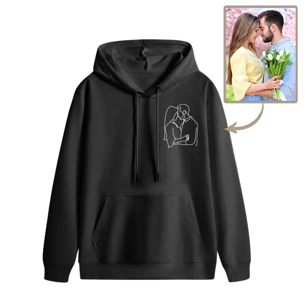 Folded personalised photo hoodie presented as a gift idea — Custom Embroidered Photo Hoodie packaged for occasions like birthdays and Father’s Day