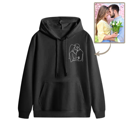 Folded personalised photo hoodie presented as a gift idea — Custom Embroidered Photo Hoodie packaged for occasions like birthdays and Father’s Day