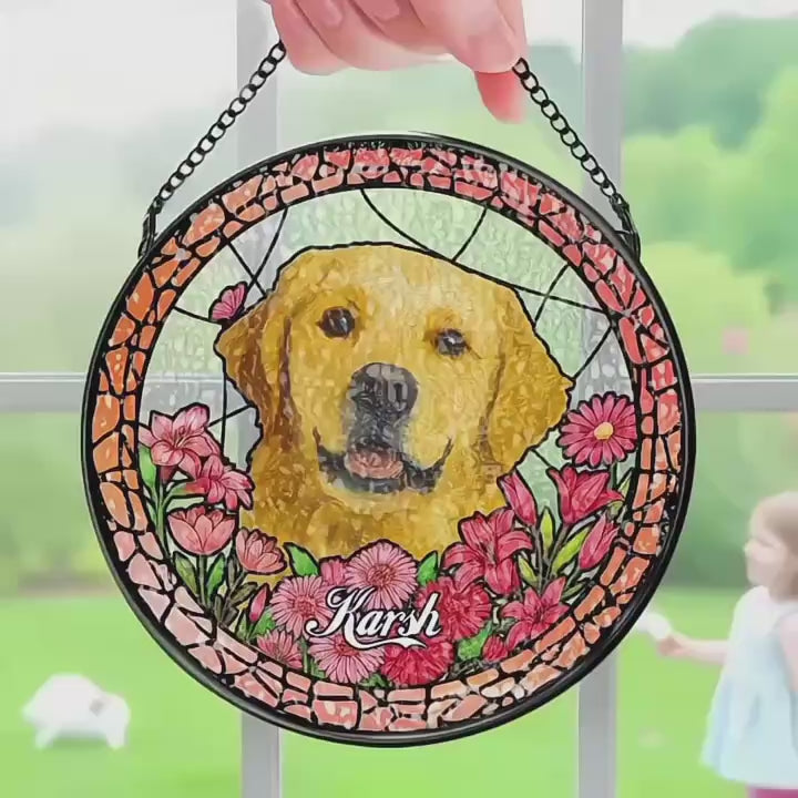 Personalised Pet Portrait Stained Glass Suncatcher - Custom Memorial Gift for Dog & Cat Lovers