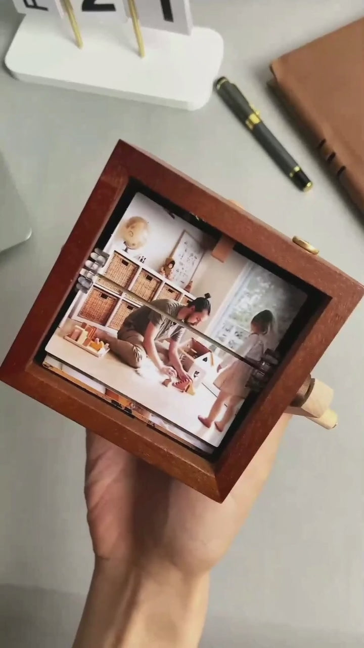 Custom Hand-Cranked Flipbook Animation Frame | Personalised Mechanical Photo Album in Black Walnut | Valentine's Gift
