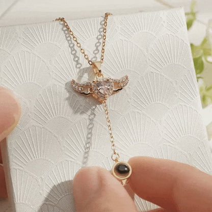 Custom Photo Projection Necklace with Angel Wings & Moving Tassel