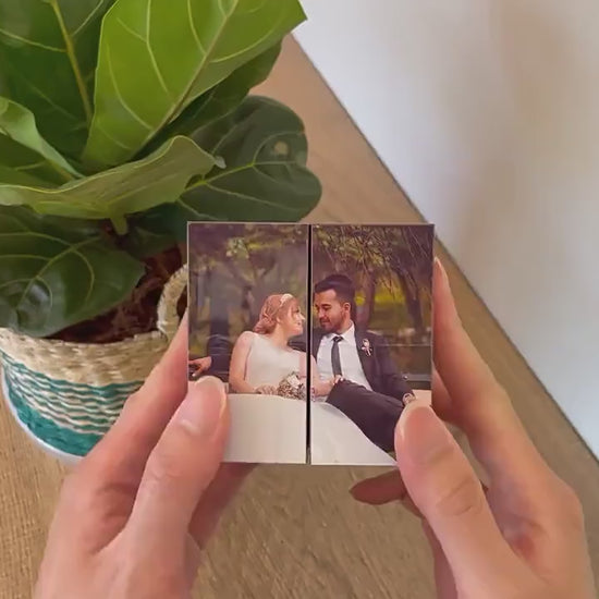 Personalised Photo Magic Cube partly unfolded to reveal several cherished images — unique handmade family keepsake, compact 7×7×7 cm custom photo gift