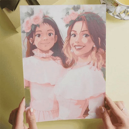 Personalised anime-style lenticular photo frame displayed on a desk and bookshelf - dual-view keepsake gift for birthdays, anniversaries or Valentine's Day