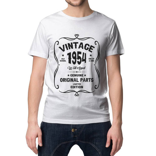 Vintage 1954 68th birthday personalised retro tee in white – classic front print, soft everyday fabric, ideal 68th birthday gift available in 7 sizes