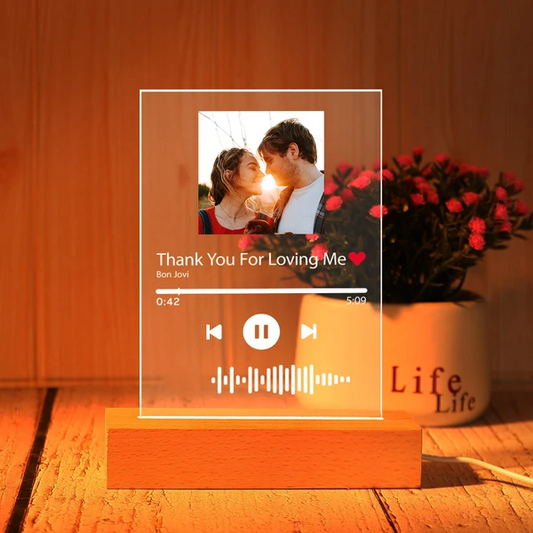 Personalised Acrylic Song Plaque with Scannable Music Code & Night Light